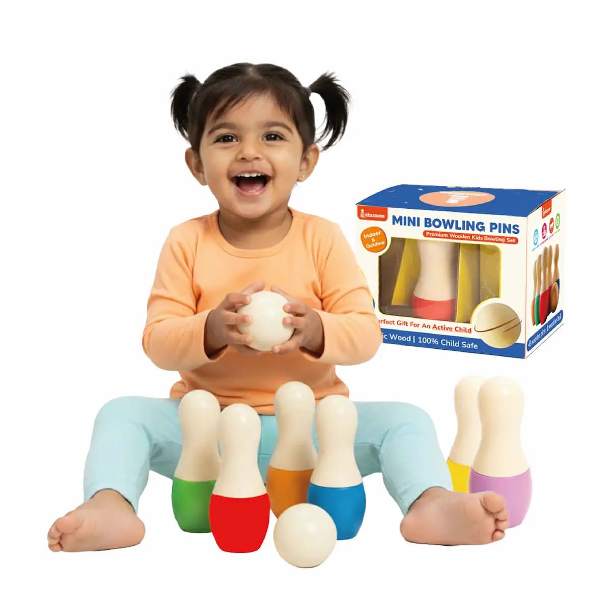 Wooden Mini Bowling Pins Set | 6 Pins & 1 Ball (2+ Years)