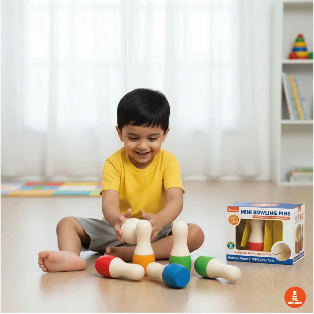 Wooden Mini Bowling Pins Set | 6 Pins & 1 Ball (2+ Years) 2