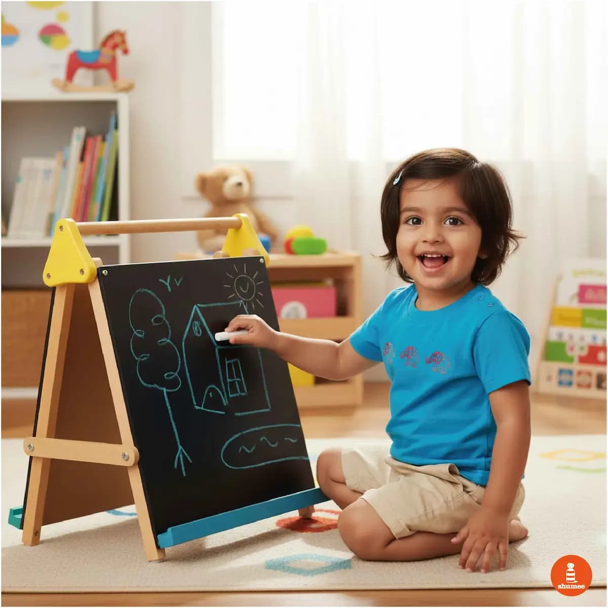 Adjustable Wooden 3-In-1 Table-Top Drawing Board/Easel For Kids With Chalkboard & Whiteboard (2+ Years) for Home Art & Study 2