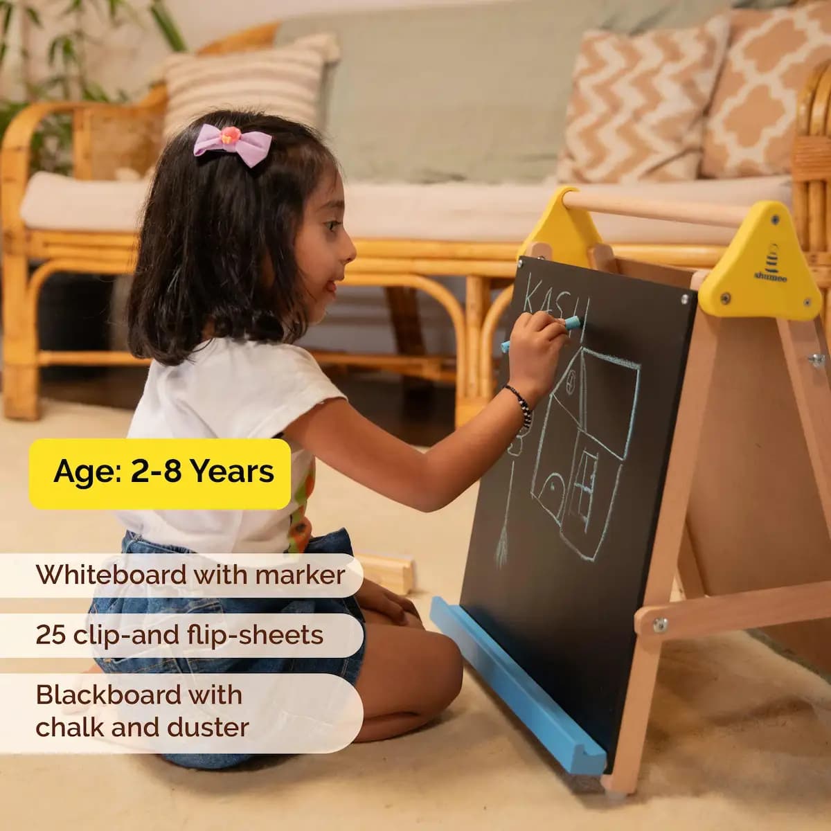Adjustable Wooden 3-In-1 Table-Top Drawing Board/Easel For Kids With Chalkboard & Whiteboard (2+ Years) for Home Art & Study 3